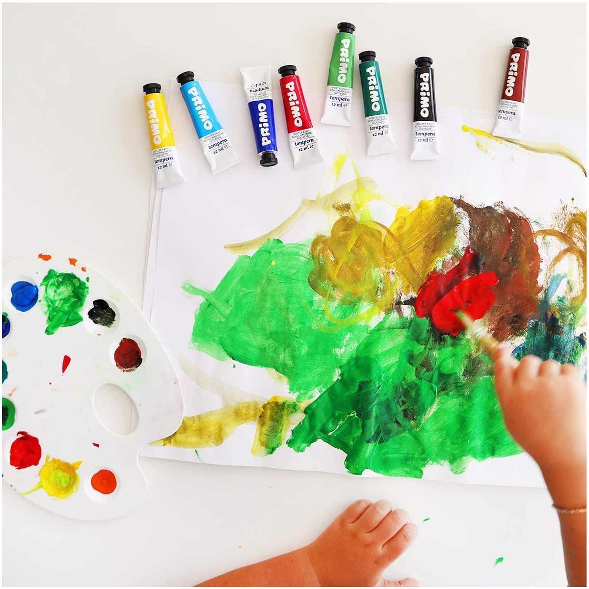 Primo - tempera fine in tubetto - tubetto alluminio in scatola pp da 12 tubi + 1 pennello - 12ml