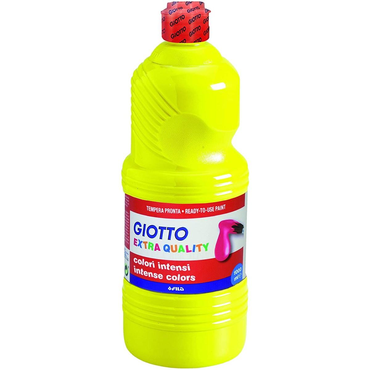Giotto tempera pronta assortimento school pack da flaconi da 1000ml + 2 stencils decorativi - (bianco - giallo - rosso - verde - ciano - nero)