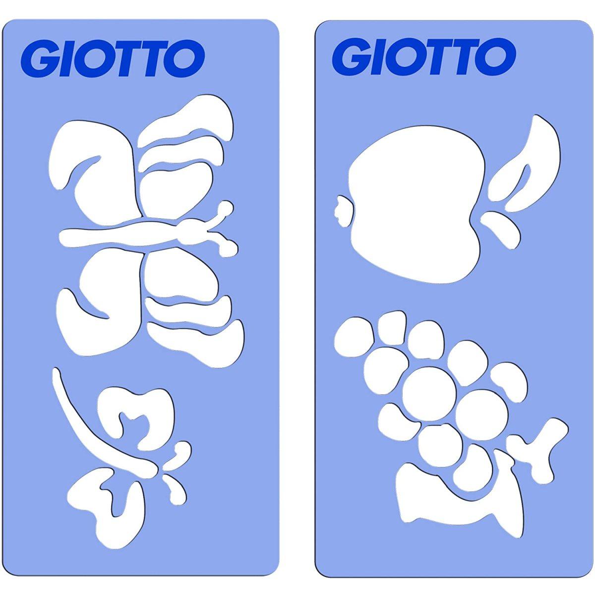 Giotto tempera pronta assortimento school pack da flaconi da 1000ml + 2 stencils decorativi - (bianco - giallo - rosso - verde - ciano - nero)