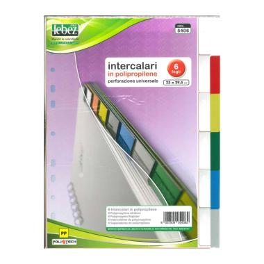 Lebez - set intercalare in polipropilene colorato - perforazione universale - 6 fogli