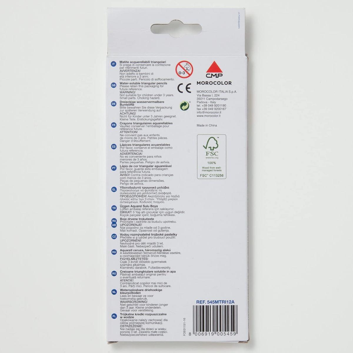 Primo - matite colorate acquerellabili triangolari laccate 2,9mm - confezione da 12 colori.