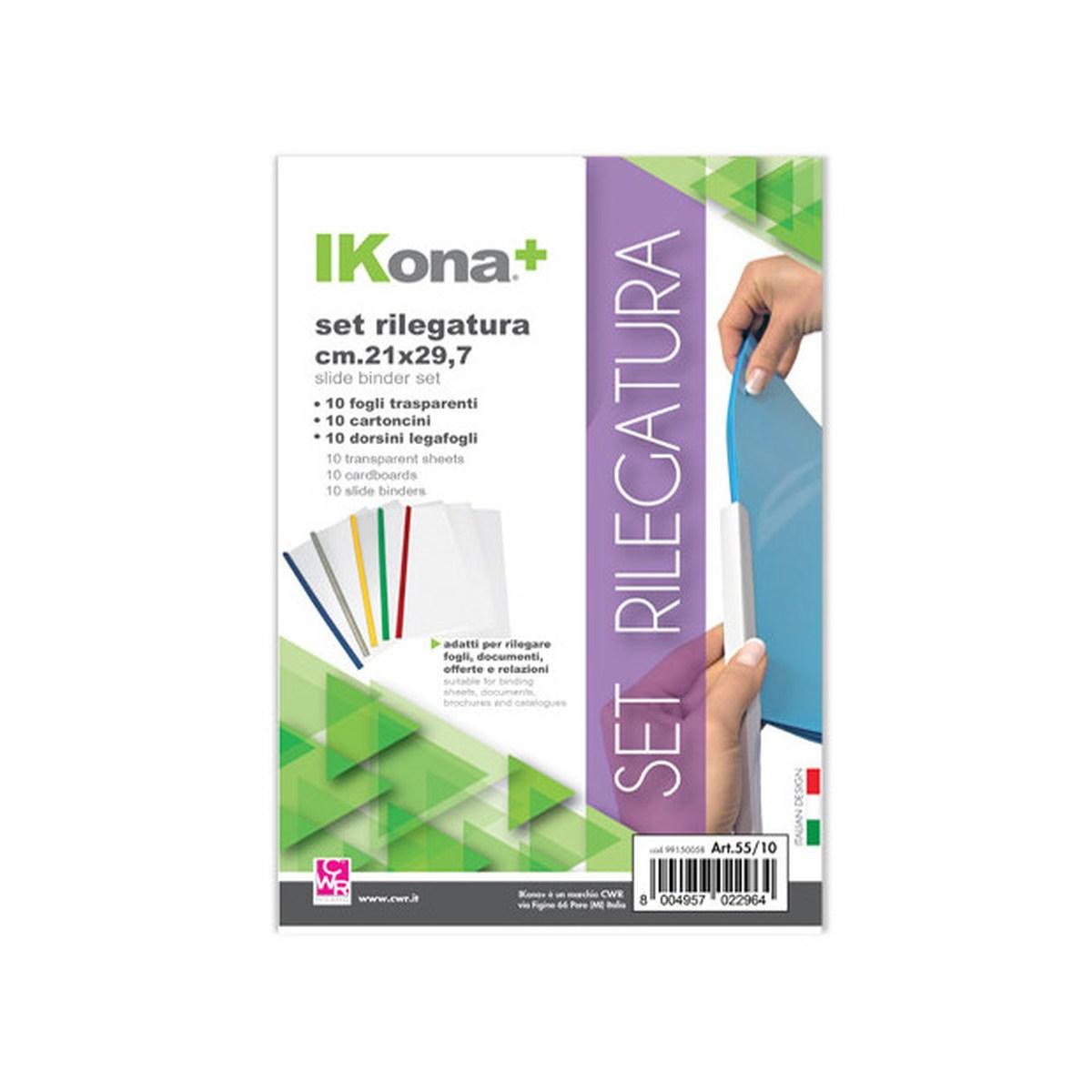 Ikona+ set rilegatura: 10 a4 film + 10 cartoncini + 10 dorsini