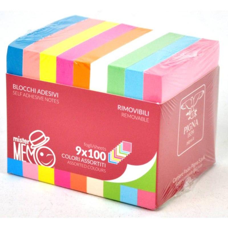 Pigna - mister memo box 9 colori assortiti x 100 fogli - formato 76 x 76 mm