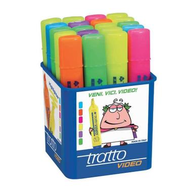 Tratto video evidenziatore - barattolo 20 pz - (8 x gi - 2 x ar-az-fu-vi - 4 x ve)